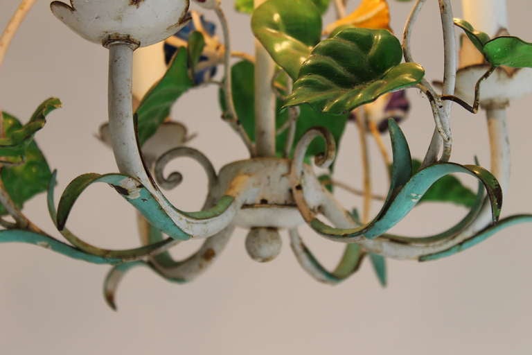 Mid-20th Century Vintage European Tole Chandelier With Floral Motif