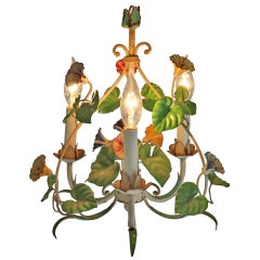 Vintage European Tole Chandelier With Floral Motif