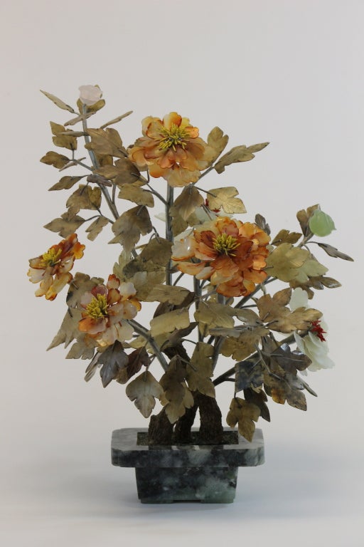Chinese Jade, carnelian and rose quartz flower tree 1