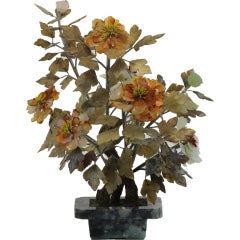 Chinese Jade, carnelian and rose quartz flower tree