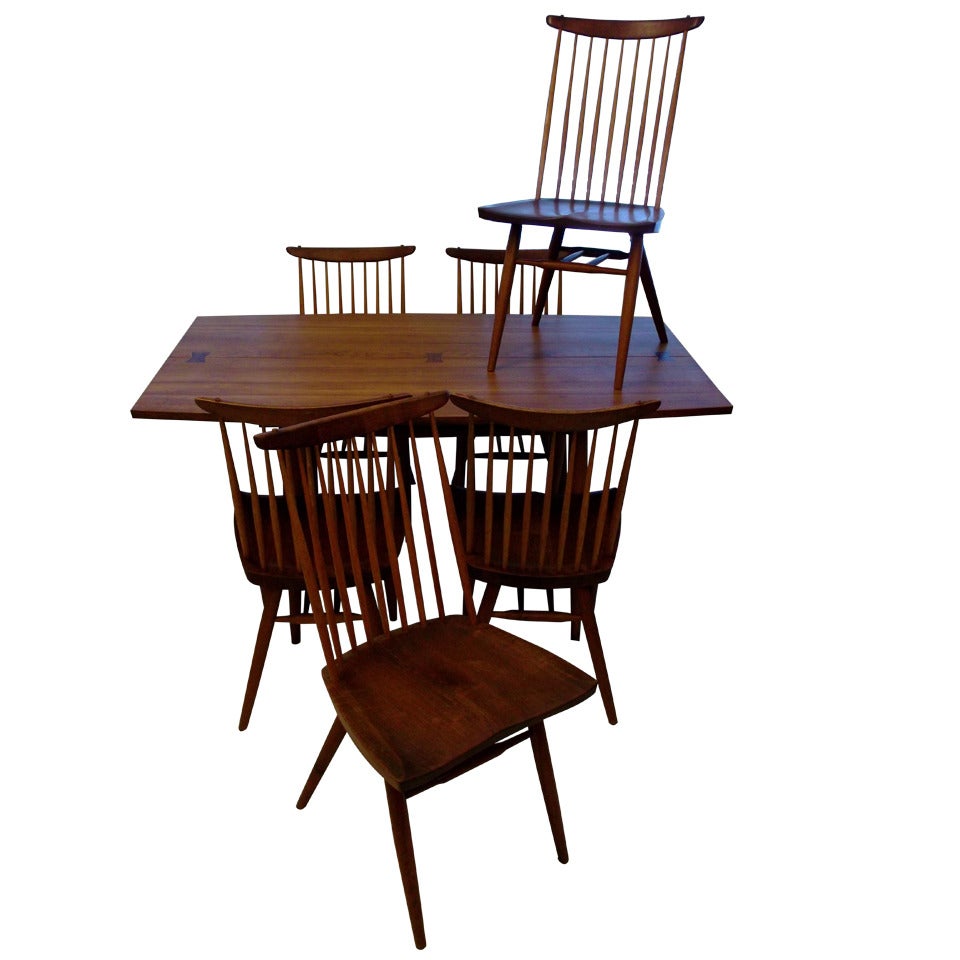 George Nakashima Dining Set; Vintage Table with 2 Leaves & 6 vintage"New Chairs" For Sale