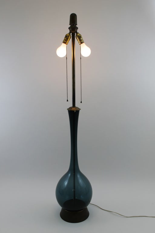 Brass Large Swedish Glass Table Lamp by Arthur Percy for Gullaskruf