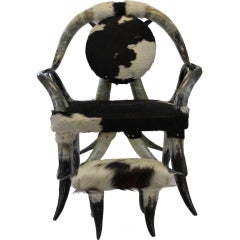 Cowhide and Steer Horn Longhorn Chair and Foot Stool