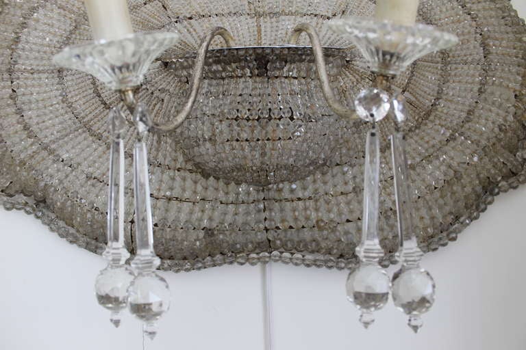 Pair of Huge French Art Deco Crystal Sconces 1