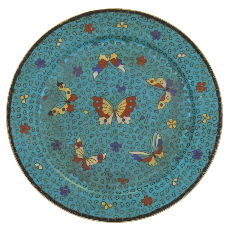 Japanese Satsuma Cloisinee Pottery Plate With Butterflies