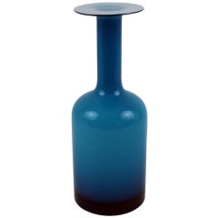 Large Blue Cased Glass Vase By Otto Brauer For Holmegaard