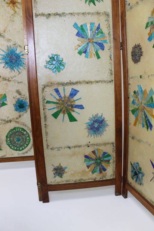 Teak Resin And Glass Screen Room Divider For Sale 4