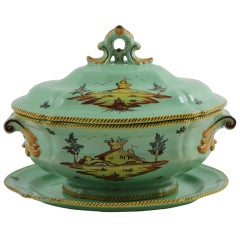 Italian Hand Painted Covered Tureen with Under Plate by Imola