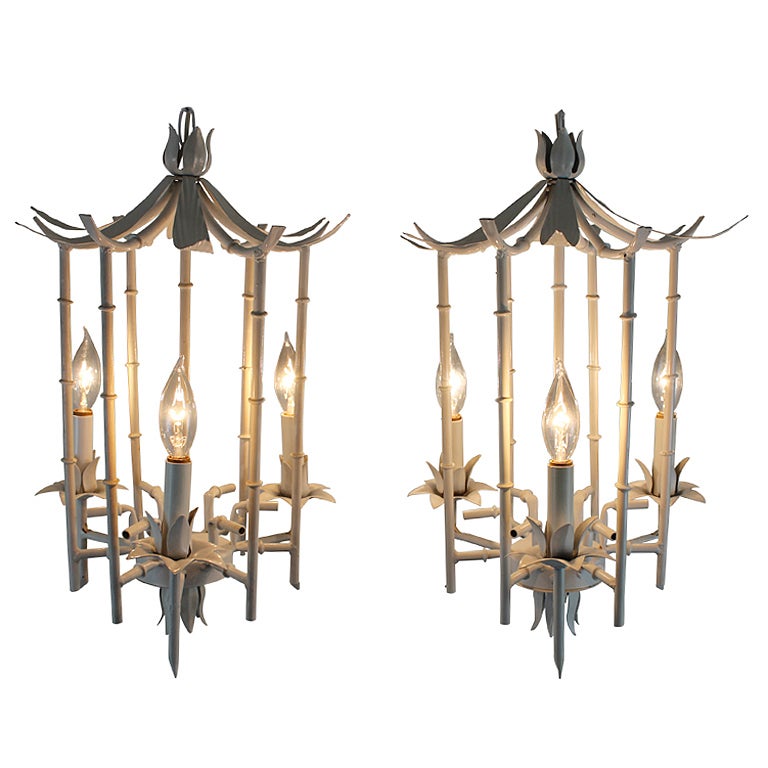 Chinoiserie Faux Bamboo Hanging Lanterns Draper Style at 1stDibs
