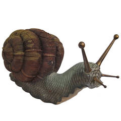 Giant Hand-Carved Wood and Brass Snail Sculpture