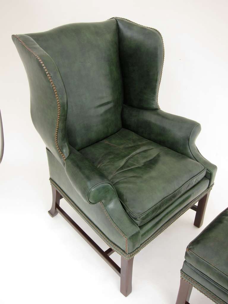English Leather Wingback Armchair and Ottoman In Good Condition In Palos Verdes Estates, CA