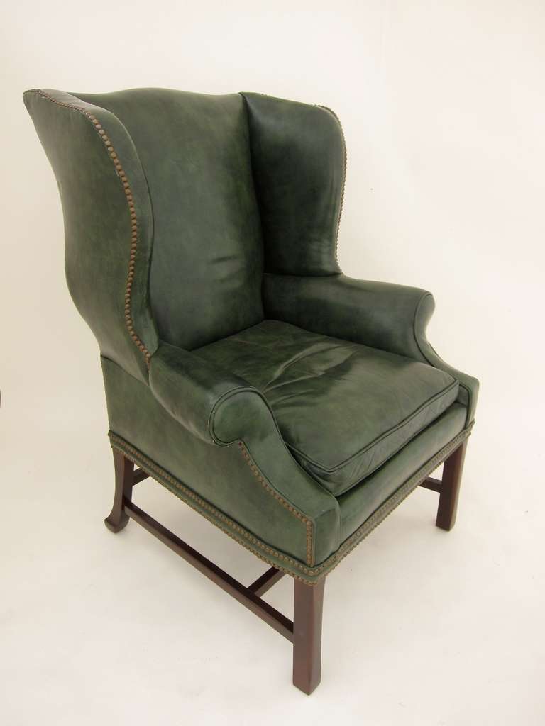 English Leather Wingback Armchair and Ottoman 1