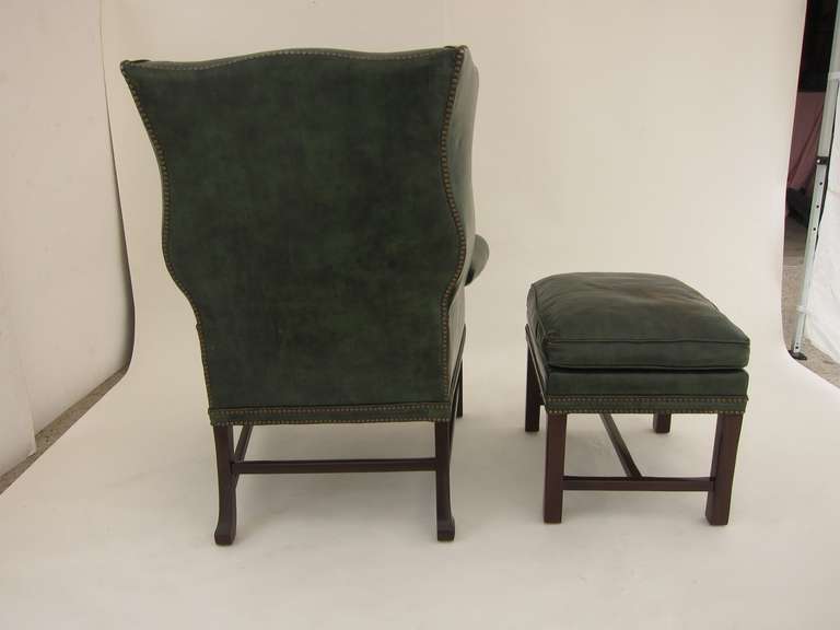 English Leather Wingback Armchair and Ottoman 6