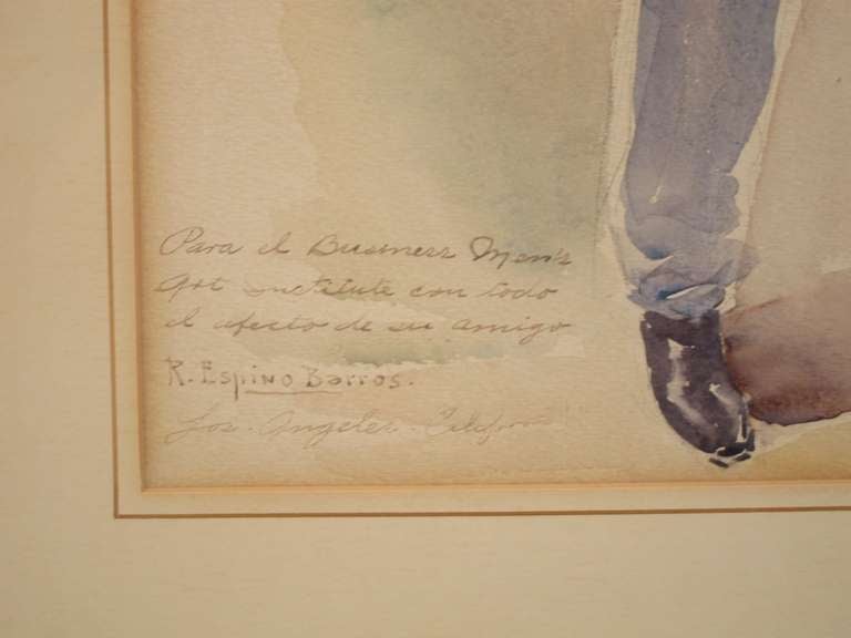 Cowboy watercolor by Ramón Espino Barros. Signed on lower left.