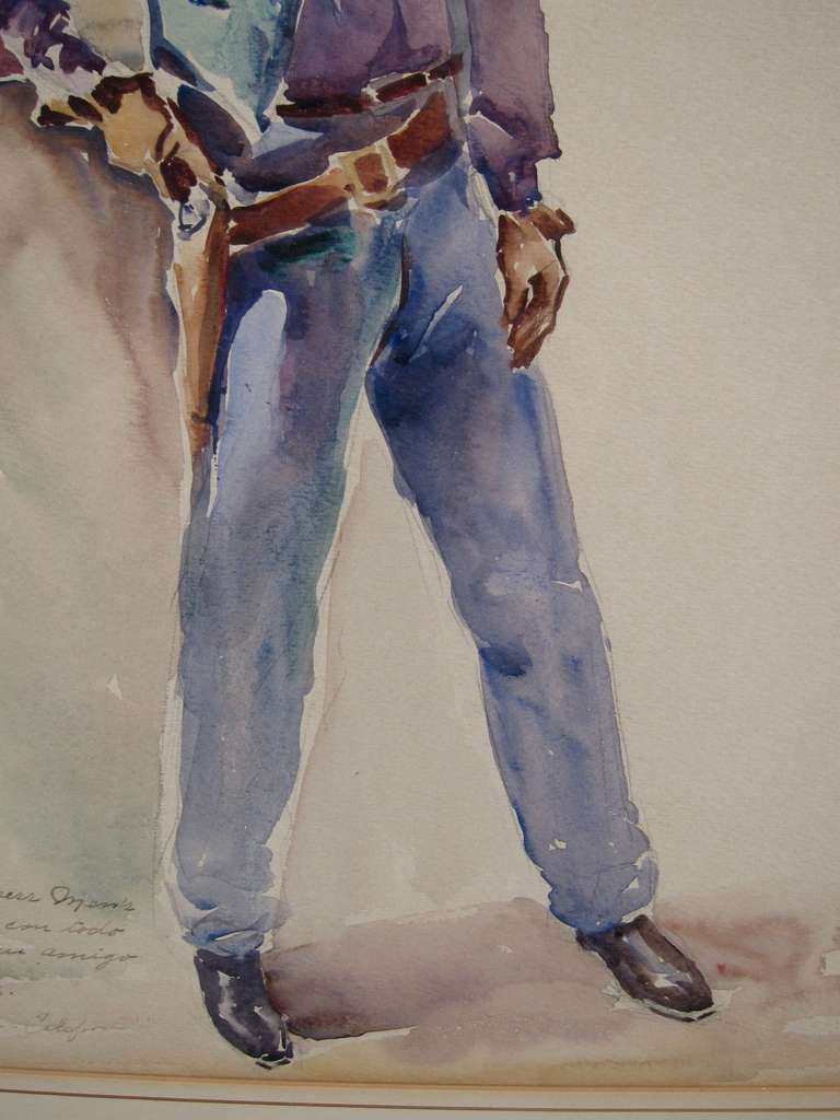 Cowboy Watercolor by Ramón Espino Barros In Good Condition In Palos Verdes Estates, CA