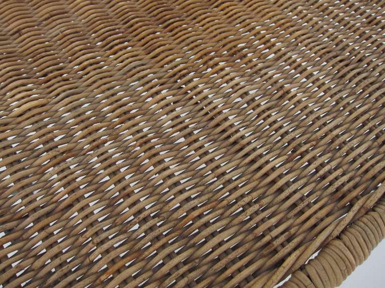 American Mid Century Wrought Iron and Wicker Small Table or Footstool