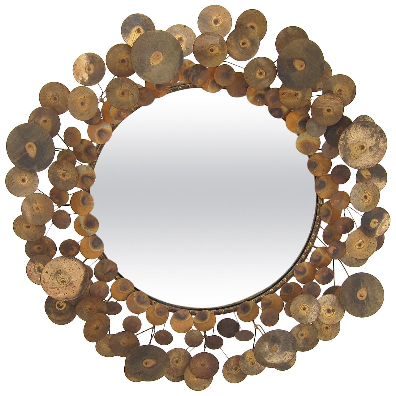 Curtis Jere "Raindrops" Mirror in Brass and Copper For Sale