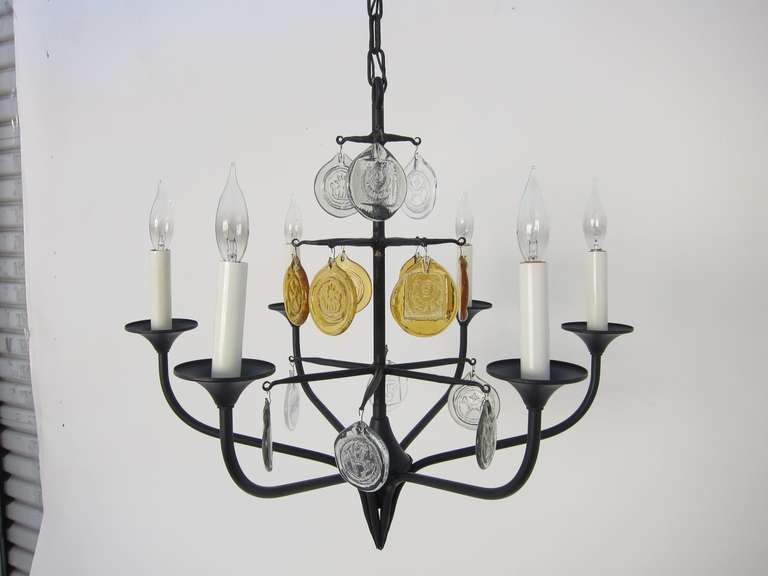 Swedish Erik Hoglund Six Arm Chandelier