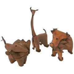 Set of Three Leather Animals in the Style of Deru