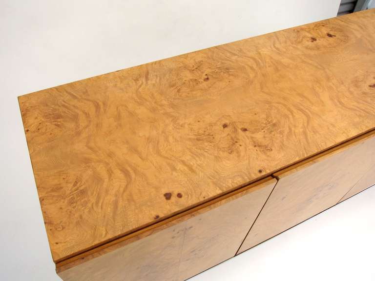 Burl Wood Credenza with Chrome Base by Milo Baughman 1