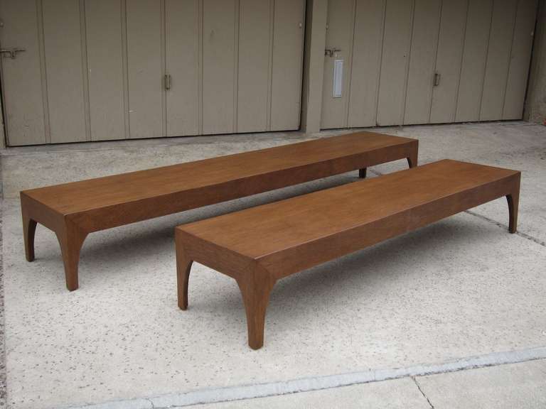 Pair of Mahogany coffee tables/benches. One is 8ft. long and the other is 6ft. long.