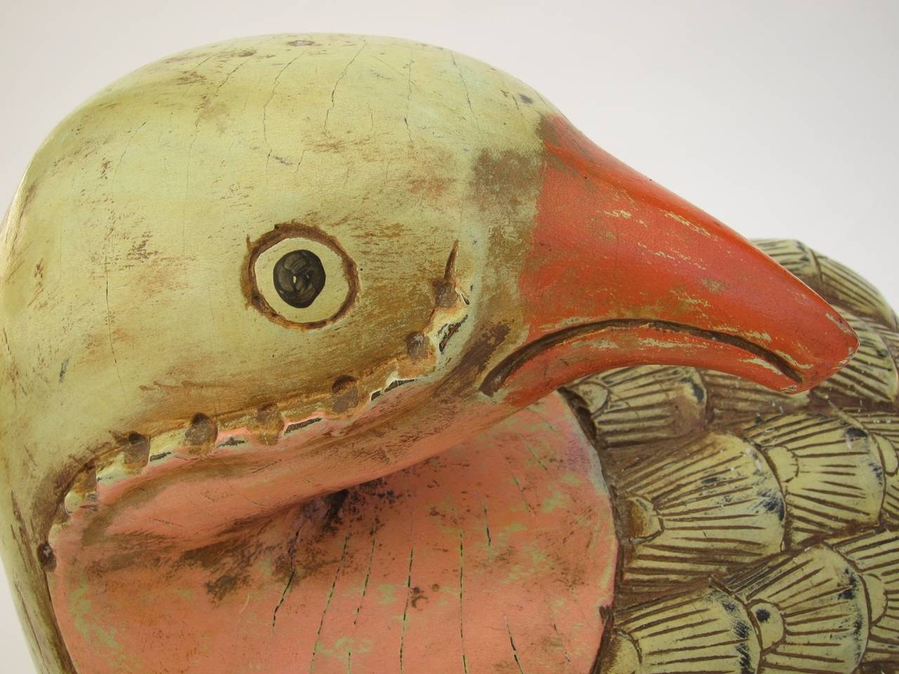 Large Carved and Painted Wooden Bird Sculpture