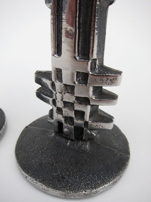 Mid-20th Century Pair of Norwegian Cast Stainless Steel Candle Holders