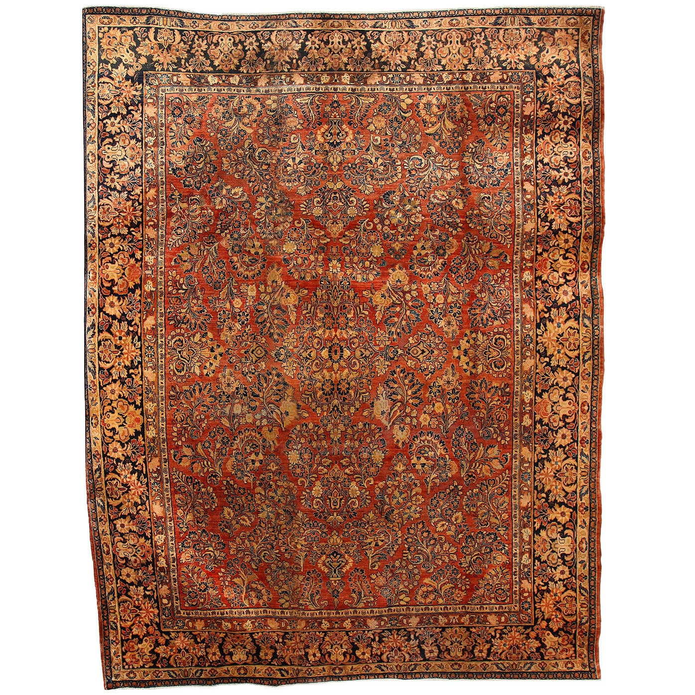 Persian Sarouk Carpet with Pure Wool Pile and Natural Vegetable Dyes, circa 1910