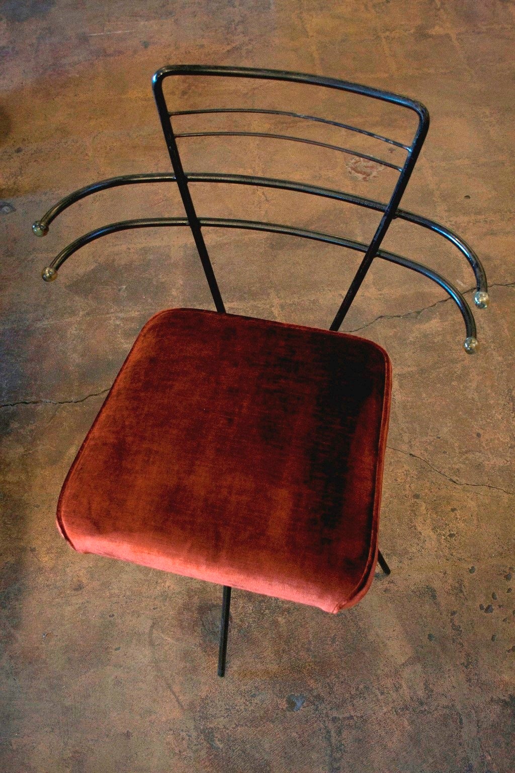 1950's Burnt Orange Velvet Atomic Chair For Sale