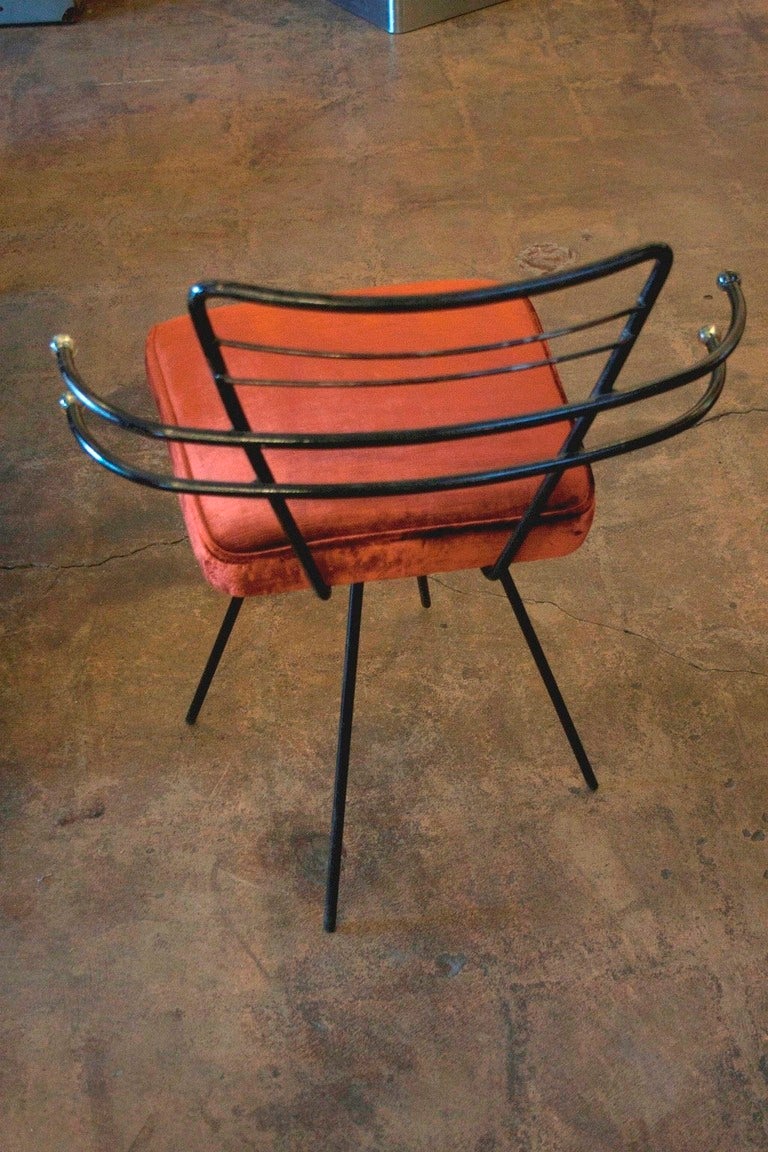 American 1950's Burnt Orange Velvet Atomic Chair For Sale