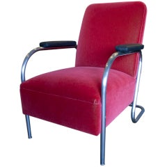 Vintage Chrome Tube Arm Chair in Red Mohair - circa 1930's
