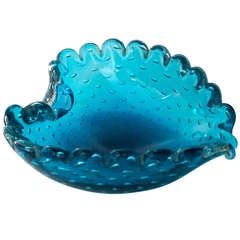 1950s Murano Glass Heart-Shaped Bowl in Sea Blue