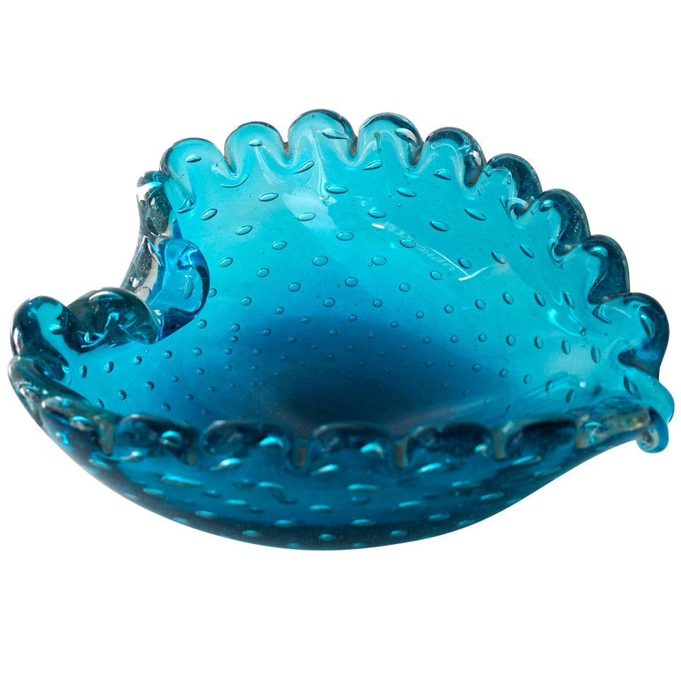 1950s Murano Glass Heart-Shaped Bowl in Sea Blue