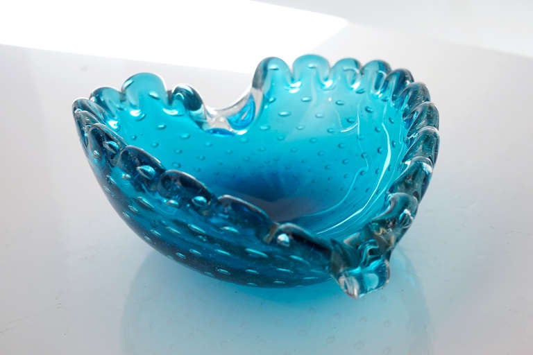 Italian 1950s Murano Glass Heart-Shaped Bowl in Sea Blue