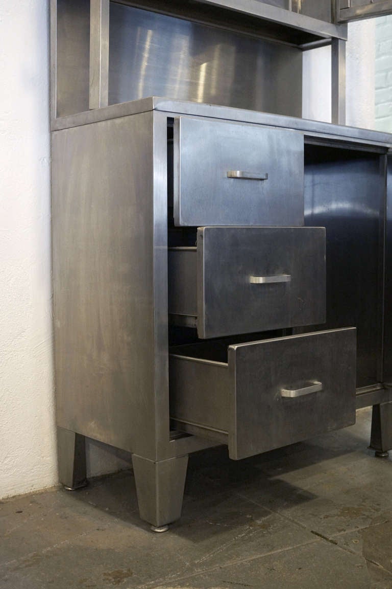 Mid-Century Modern Vintage Stainless Steel Stepback Cabinet