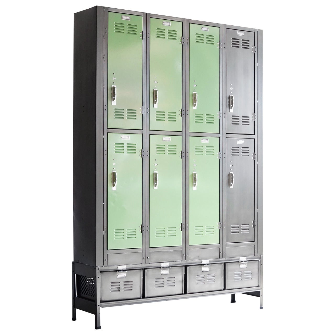 Vintage Vertical Locker and Basket Storage Unit, Refinished