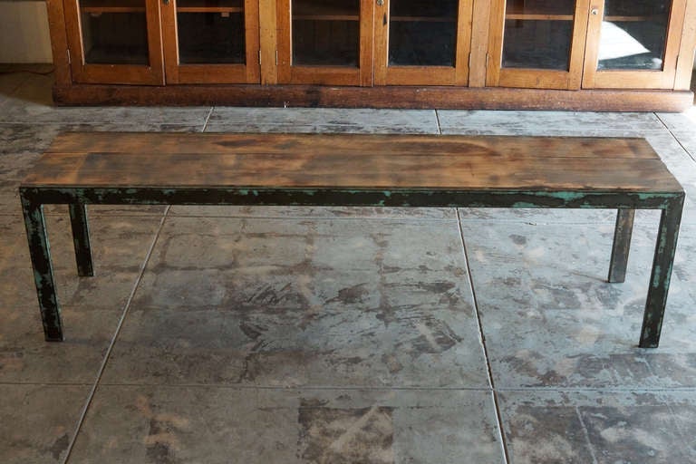 Handmade Rustic Meets Industrial T-Angle Bench, Wood and Steel
