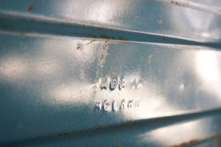 Antique English Steel Trunk, Marked with Crown c. 19th Century In Distressed Condition In Alhambra, CA