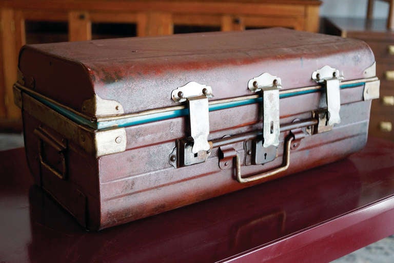 Brass Antique English Steel Trunk, Marked with Crown c. 19th Century