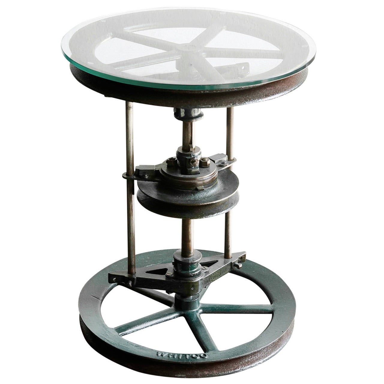 Reclaimed Antique Cast Iron and Glass Industrial Side Table at 1stDibs