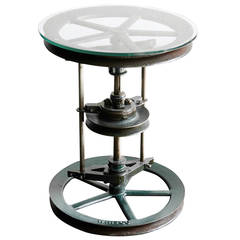 Reclaimed Antique Cast Iron and Glass Industrial Side Table