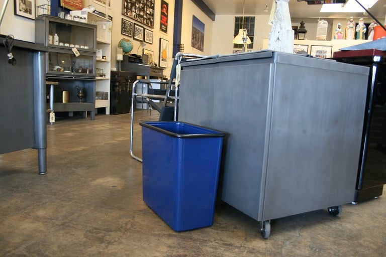 Vintage Steel-case trash cans, perfect for home or office! Rectangle, with black rubber trim. refinished in a variety of colors.