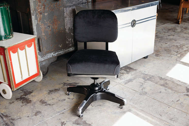 American Vintage Solid Back Steno Chair, Refinished in Black on Black