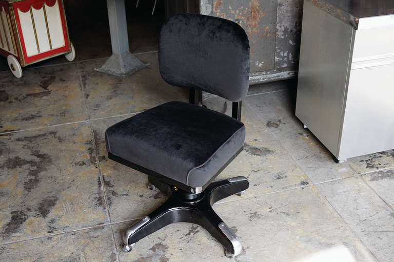 Mid-Century Modern Vintage Solid Back Steno Chair, Refinished in Black on Black