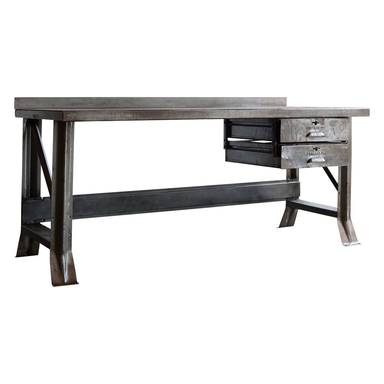 Large Vintage Industrial Workbench by Pressweld, 1940s at 