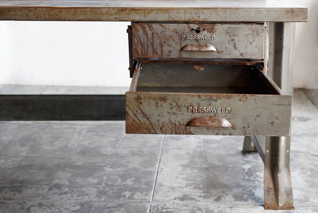 American Large Vintage Industrial Workbench by Pressweld, 1940s
