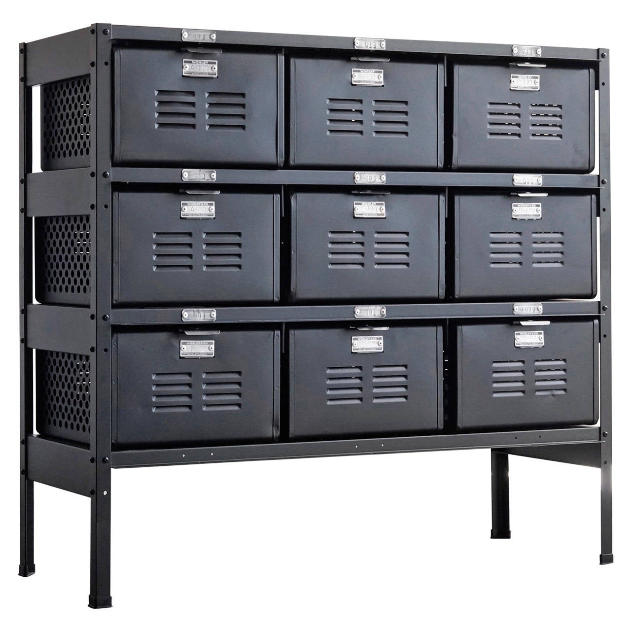 Vintage Locker Basket Unit, Refinished in Monochrome Matte Black at 1stDibs
