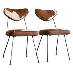 Pair of 1950s Hairpin Side Chairs in Cowhide