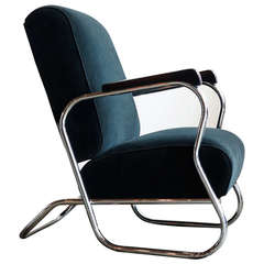 Art Deco Chrome Lounge Chair, "E-Shape, " c. 1930's