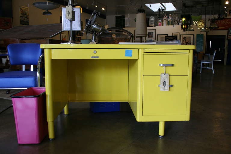 McDowell Craig Single Pedestal Desk in Canary Yellow